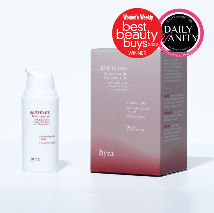 Stimulates collagen production, rejuvenates skin renewal process, hydrates skin, and provides essential magnesium for proper skin function. Contains bakuchiol and hyaluronic acid. 